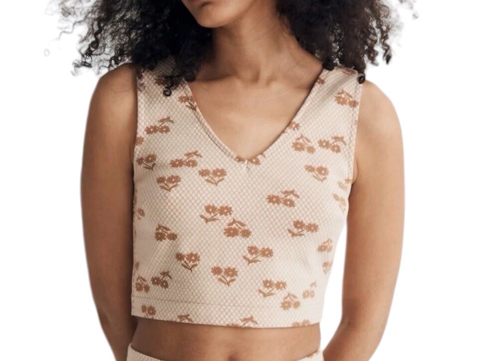 Madewell Floral Jacquard Knit Reversible Crop Top V-Neck Vest Size S, Prairie